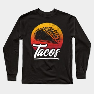 Retro Vintage Tacos Sunset Distressed Style Long Sleeve T-Shirt